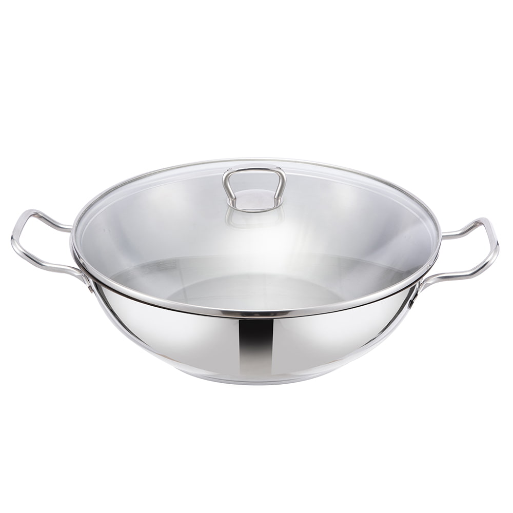 Wok con maniglia doppia laterale con coperchio in vetro 32 * 9 cm JY-3209ST