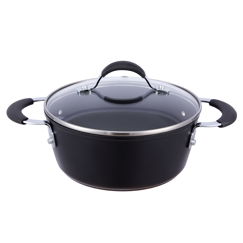 Pentola in alluminio antiaderente nero da 20 * 8,5 cm con coperchio in vetro JY-GWQ-2085