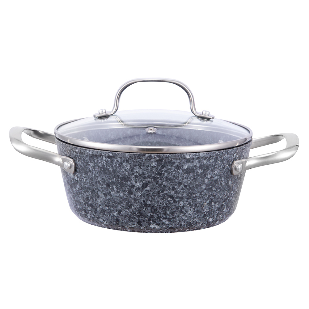 Pentola in alluminio antiaderente rivestita in granito da 24 * 10,5 cm con coperchio in vetro JY-HGYG-2-24105