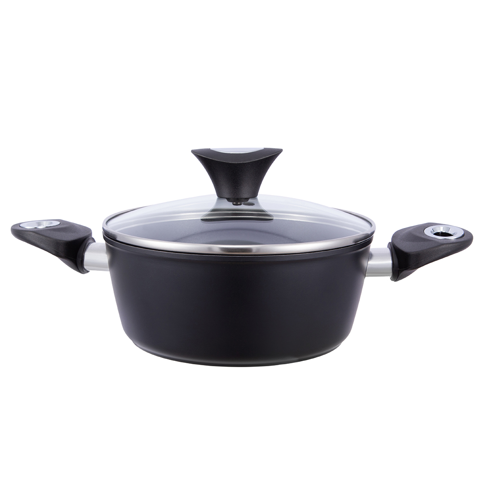 Pentola in alluminio antiaderente nero da 24 * 10,5 cm con coperchio in vetro JY-GWQ-24105